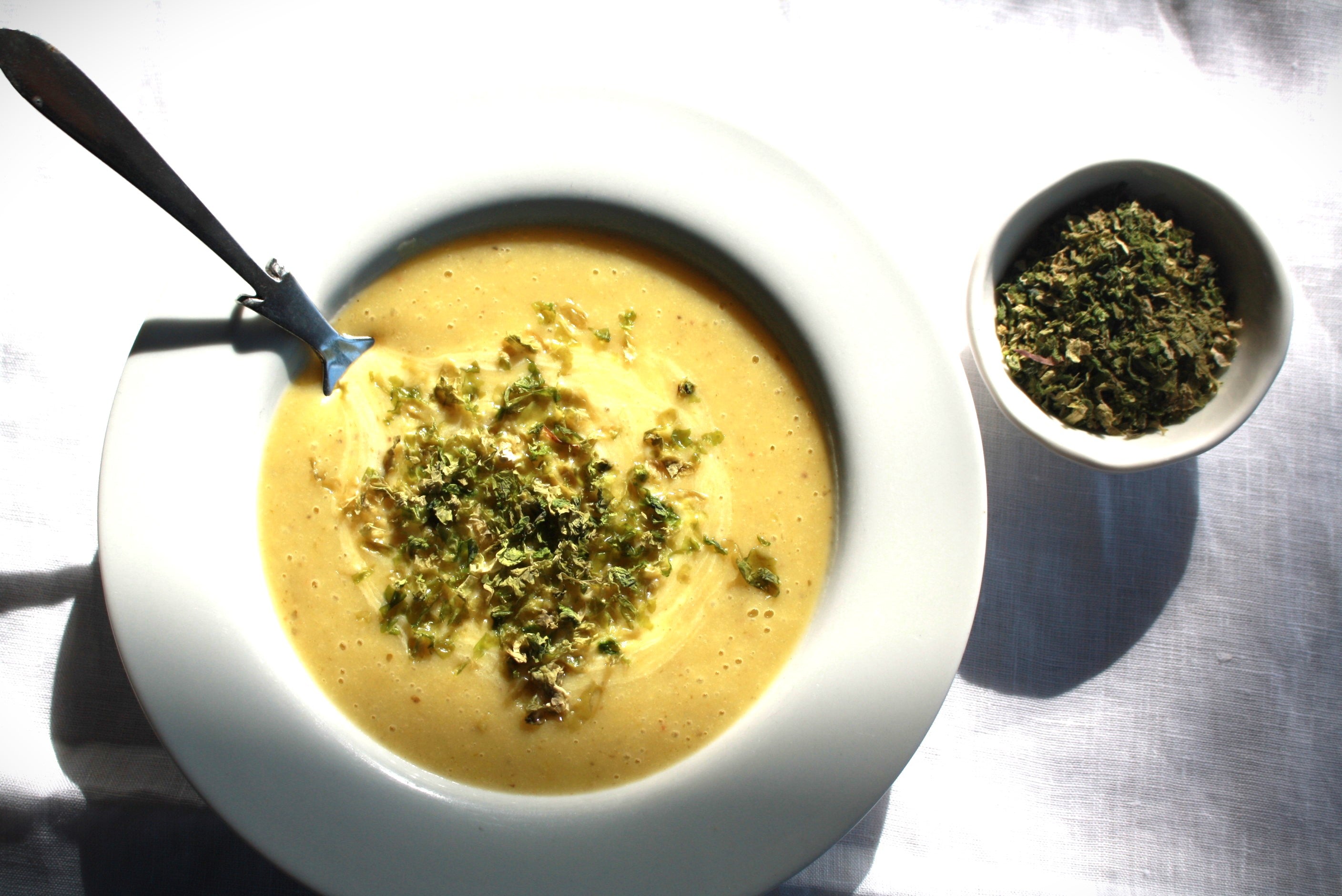 Potato and Leek Soup with Sea Lettuce