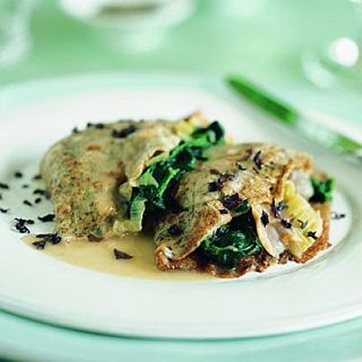 Seafood Crêpe Recipe with Nori, Cockles, Leeks & Spinach
