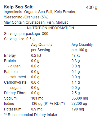 Kelp Sea Salt (Gluten Free, NZ Made, Naturally Iodised)